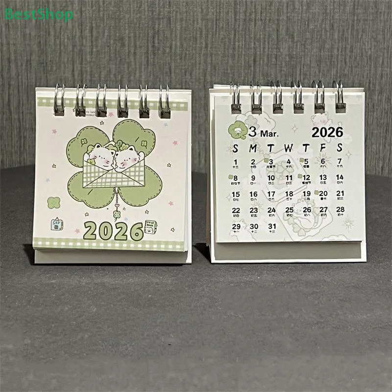 ❤2026 Mini Desktop Calendar Lucky Cat Pattern Design Calendar Portable Coil Calendar Planner For Desk Or Office Use