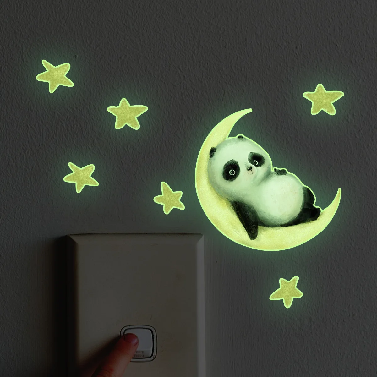 12x10cm Glow In The Dark Panda Moon Star Switch Wall Decal Luminous Wall Sticker Bedroom Living Room Study Backwall Decor Mural