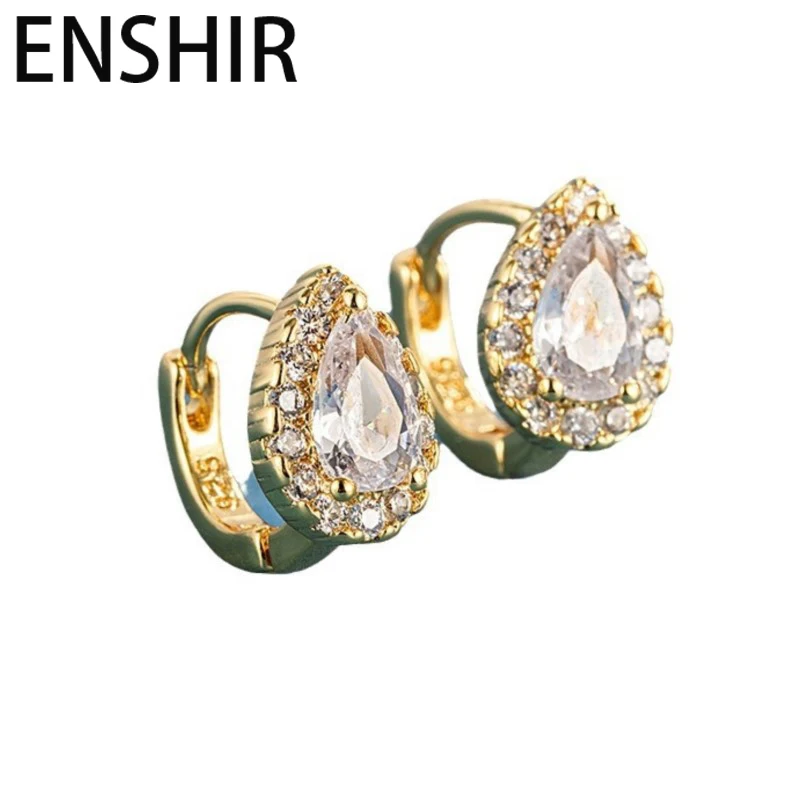 ENSHIR Water Droplet Inlaid Zircon Hoop Earrings for Women Shiny Cute Delicate Simple Party Jewelry Wholesale