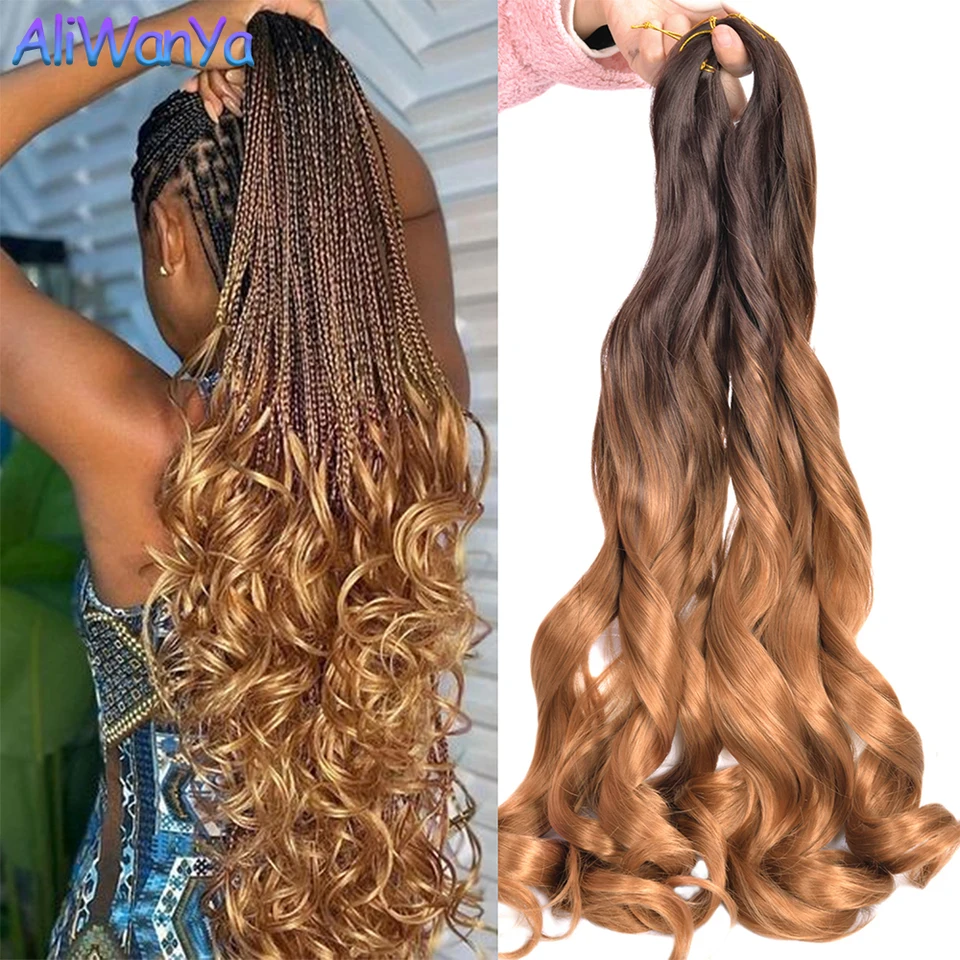 Extensiones de cabello para trenzas French Curls, rizos españoles, onda suelta, rizos en espiral, alta temperatura para mujeres negras 2