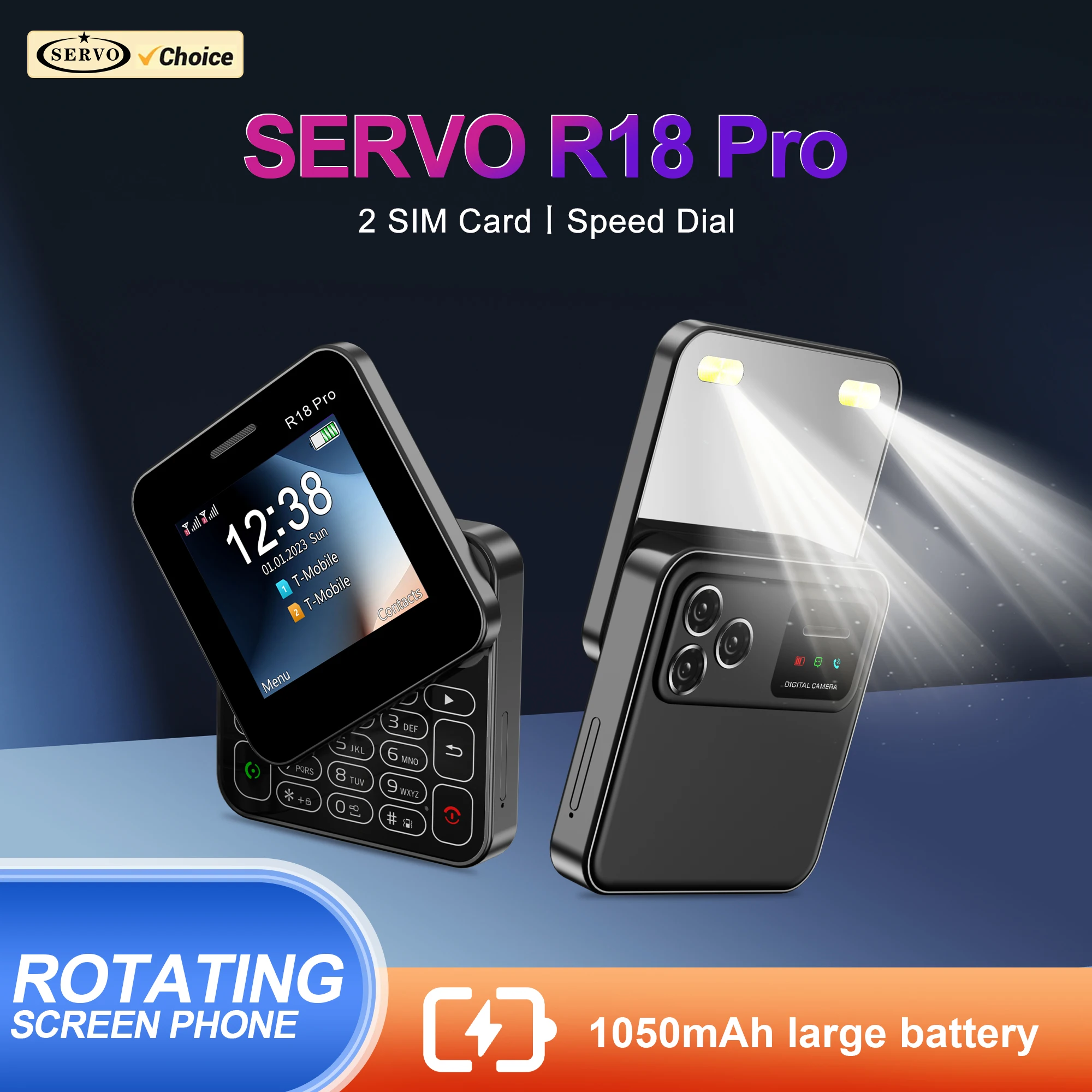 SERVO R18 PRO 2.4" Slide Feature Mobile Phone Speed Dial Magic Voice Flashlight FM Radio Dual SIM Card Rotating Screen Cellphone