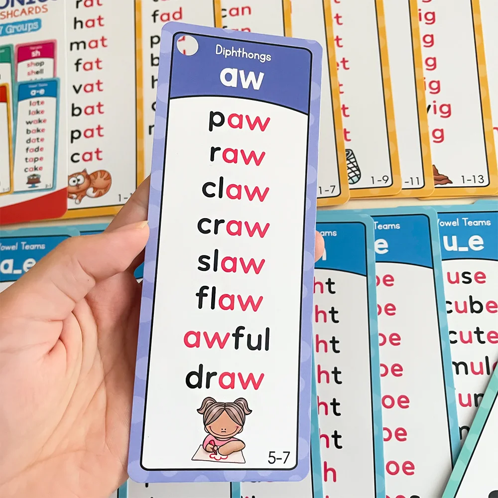 60 Sheets Teacher Teaching Aids Montessori Phonics Word Lists Cards English Vocabulary Building Learning Flashcards
