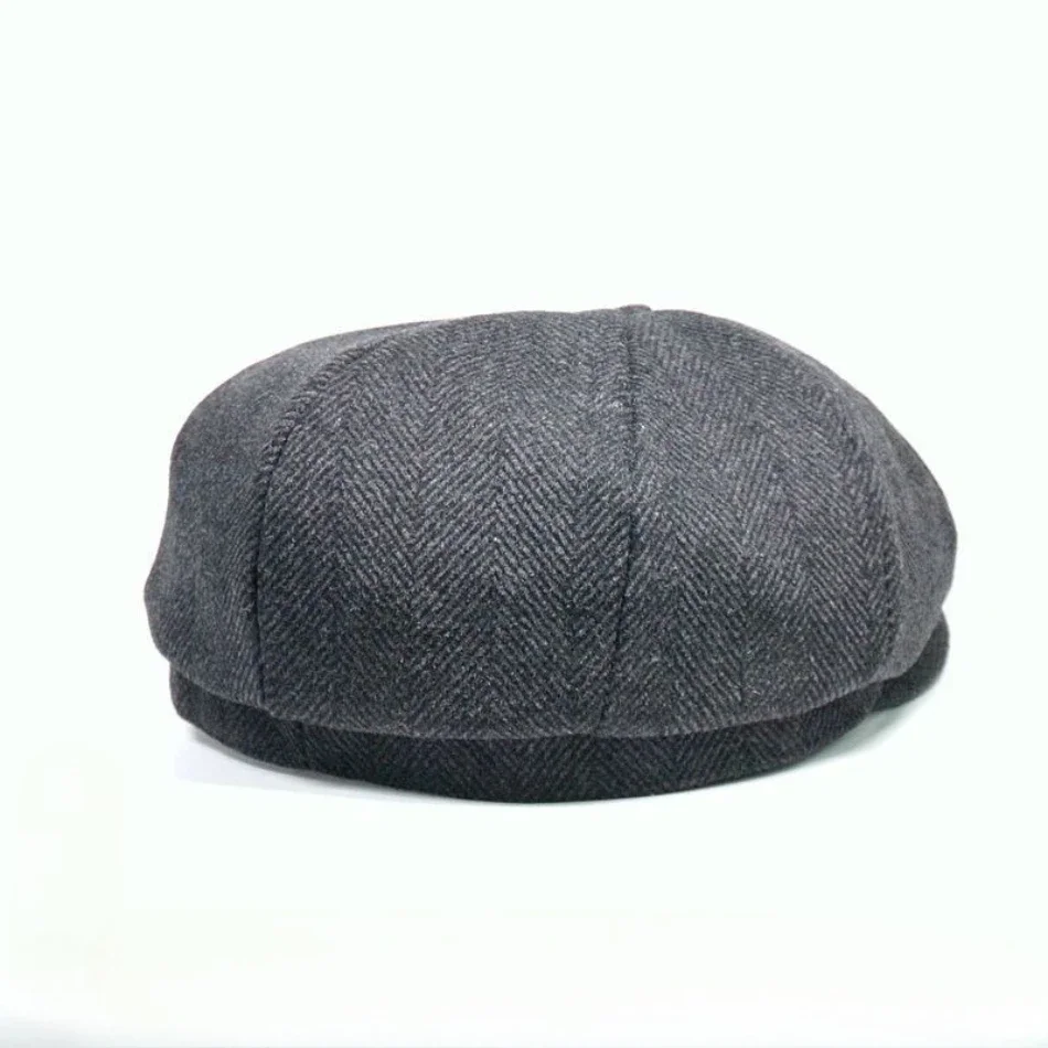 SHOWERSMILE Grijze Mannen Krantenjongenspet Wollen Visgraat Platte Caps Koffie Retro Acht Stuk Mannelijke Vintage Herfst Winter Achthoekige Hoeden