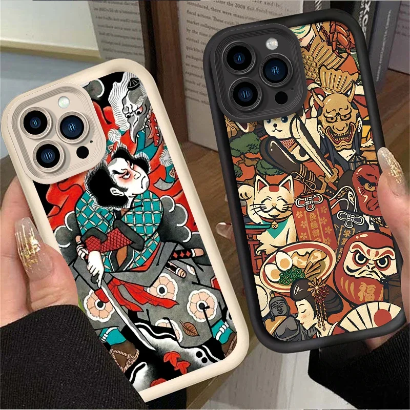 Case For iPhone 16 15 14 13 12 11 Pro Max X XS X S Max XR SE 2020 7 8 Plus iphone16 Matte Ukiyo-e Ghost Samurai Sea Wave Cover