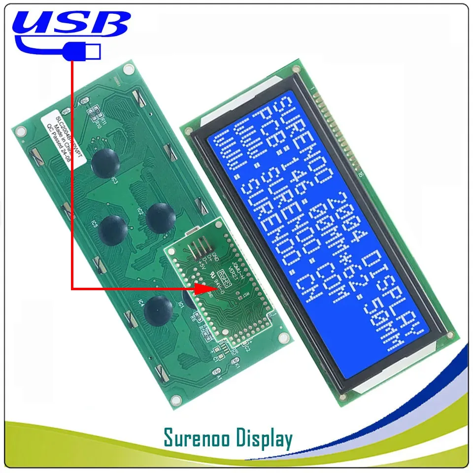 Surenoo 204 20X4 2004 Larger Character LCD Module Display Screen LCM English Japanese Blue Yellow Green