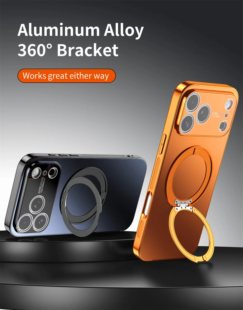 Magnetischer Ring, drehbarer, zusammenklappbarer Ständer, Handyhülle für iPhone 18 Pro Max, 17, 16, 15, 14, 13, mit Objektivschutz, einfarbige Hülle. – Detail 7