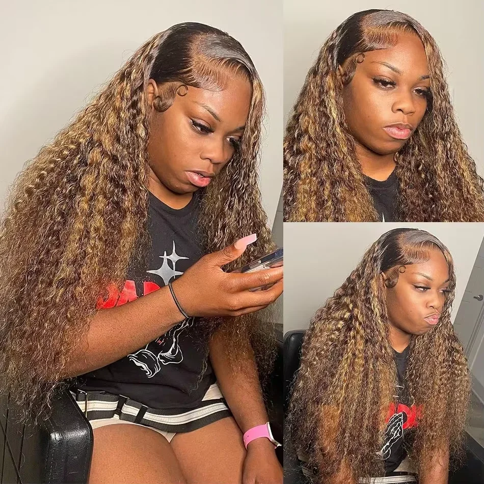 تسليط الضوء على شعر مستعار بشري موجة عميقة قبل قطعها 13x6 Hd الدانتيل الباروكة الأمامية 30 40 بوصة العسل أشقر مجعد الدانتيل الجبهة الباروكات شعر الإنسان