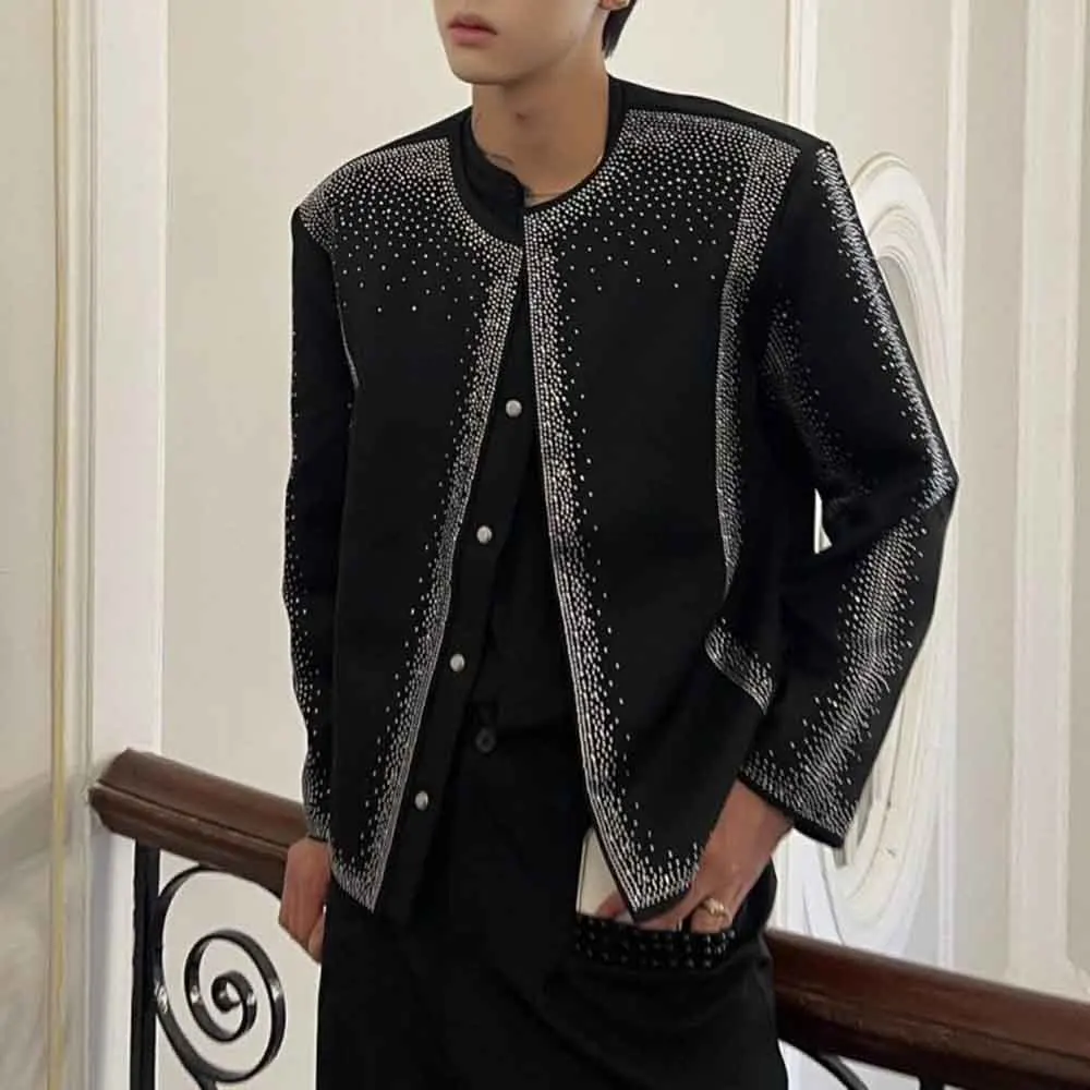 

Мужская осенняя куртка с горячими бриллиантами, звездное небо, бальная куртка, уличная одежда, модный топ для ночного клуба, сценического выступления, мужская одежда, новинка