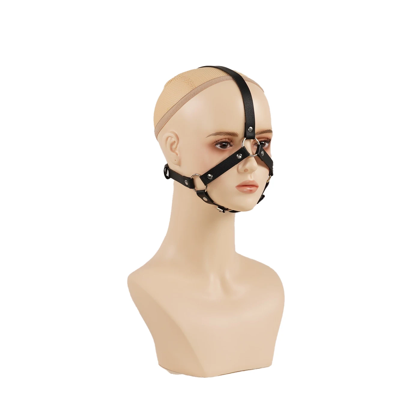 PU leather herringbone face harness mask, gothic face accessory