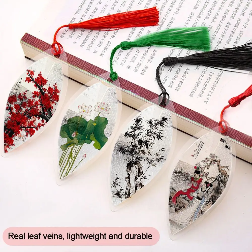 Pretty Plastic Landscape Painting Bookmarks Colorful Chinese Archaic Bookmarks Leaf Vein Bookmark Friends