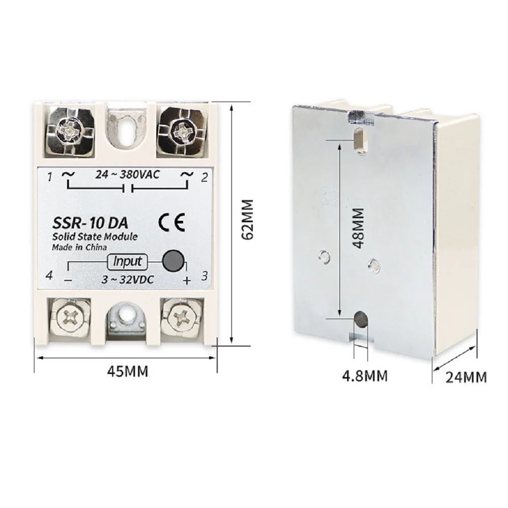 SSR-10DA Single-phase Solid State Relay 10A 3-32V DC Input Voltage AC Output 24-380V Relay for Industrial Automation Control