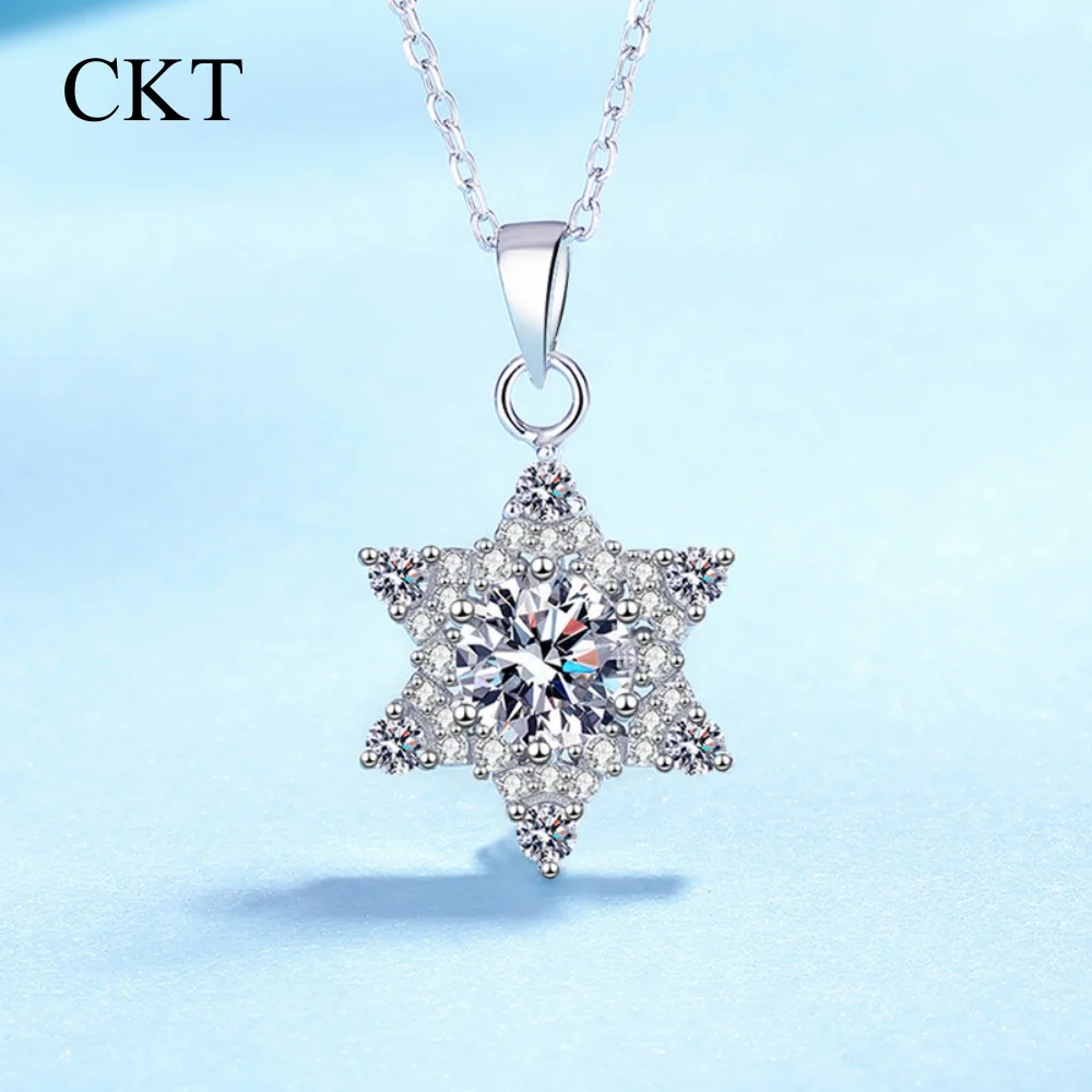 CKT Lover Valentine's Day 18K Gold Girl Birthday Gift Necklaces 1CT Moissanite Diamond Hexagram PT950 Women Wedding Pendant