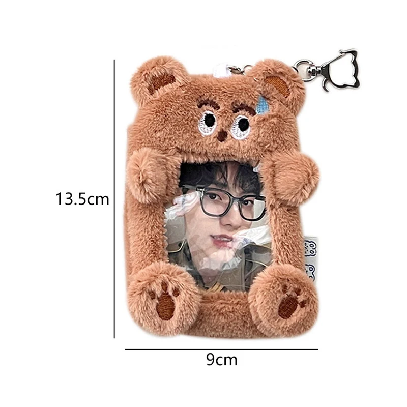 Kawaii Plush Photocard Holder Cute Animal Plush Credit ID Bank Card Keychains Bus Cards Protective Case Picture Photo Sleeves