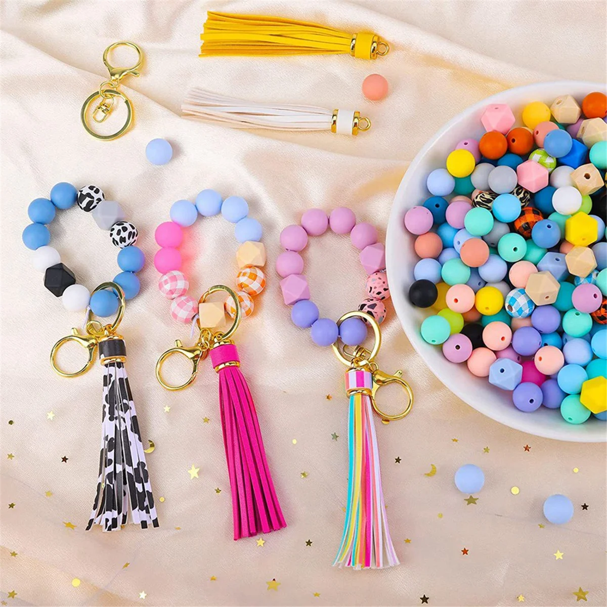 Silicone Beads for Keychain Making Kit, 15mm Silicone Beads Bulk for Keychains Making DIY Necklace Bracelet Jewelry