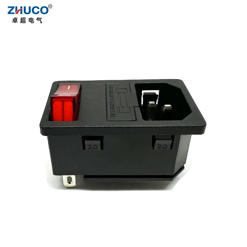 1PC LZ-14-F15 C14 Panel Mounted Plug AC Electrical Inlet Module 3 Pins Power Socket With 10A Fuse And Red 250V LED Rocker Switch