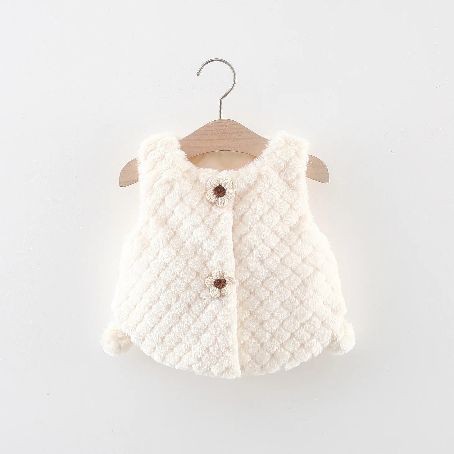 Baby Girl Winter Solid Color Fur Coat Baby Warm Fake Fur Sweat Shoulder Flower Button Newborn Vest