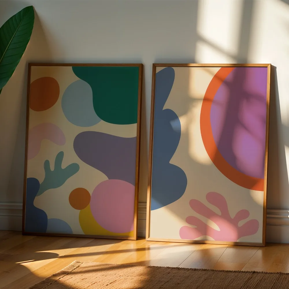 2pcs frameless Canvas Painting Frameless,Retro Poster,Scandinavian Pastel Canvas Artwork,Abstract Geometric Design Printing,Livi
