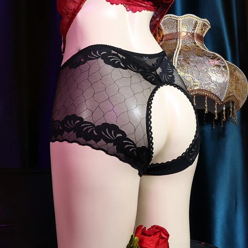 

Ultra-Transparent Sexy Mesh Pattern Triangle Panties Sexy Open Crotch Unisex Night Use Lace Plus Size Panties Temptation Erotic
