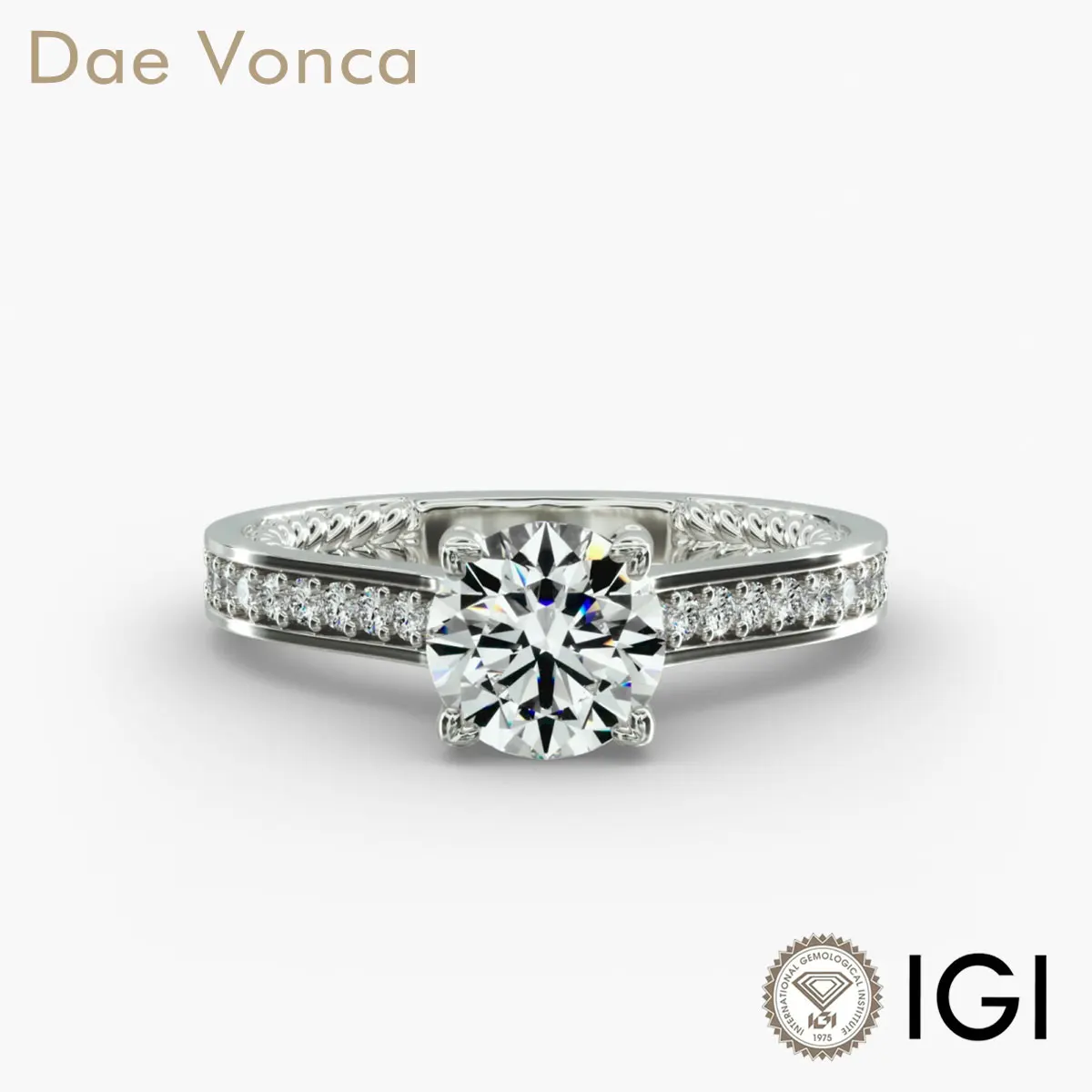 Cross Prong Cable Engagement Ring 0.5-3.0ct Round Cut Lab Grown Diamond DE VS1/VVS2 Pave Band 9K/14K/18K White Gold