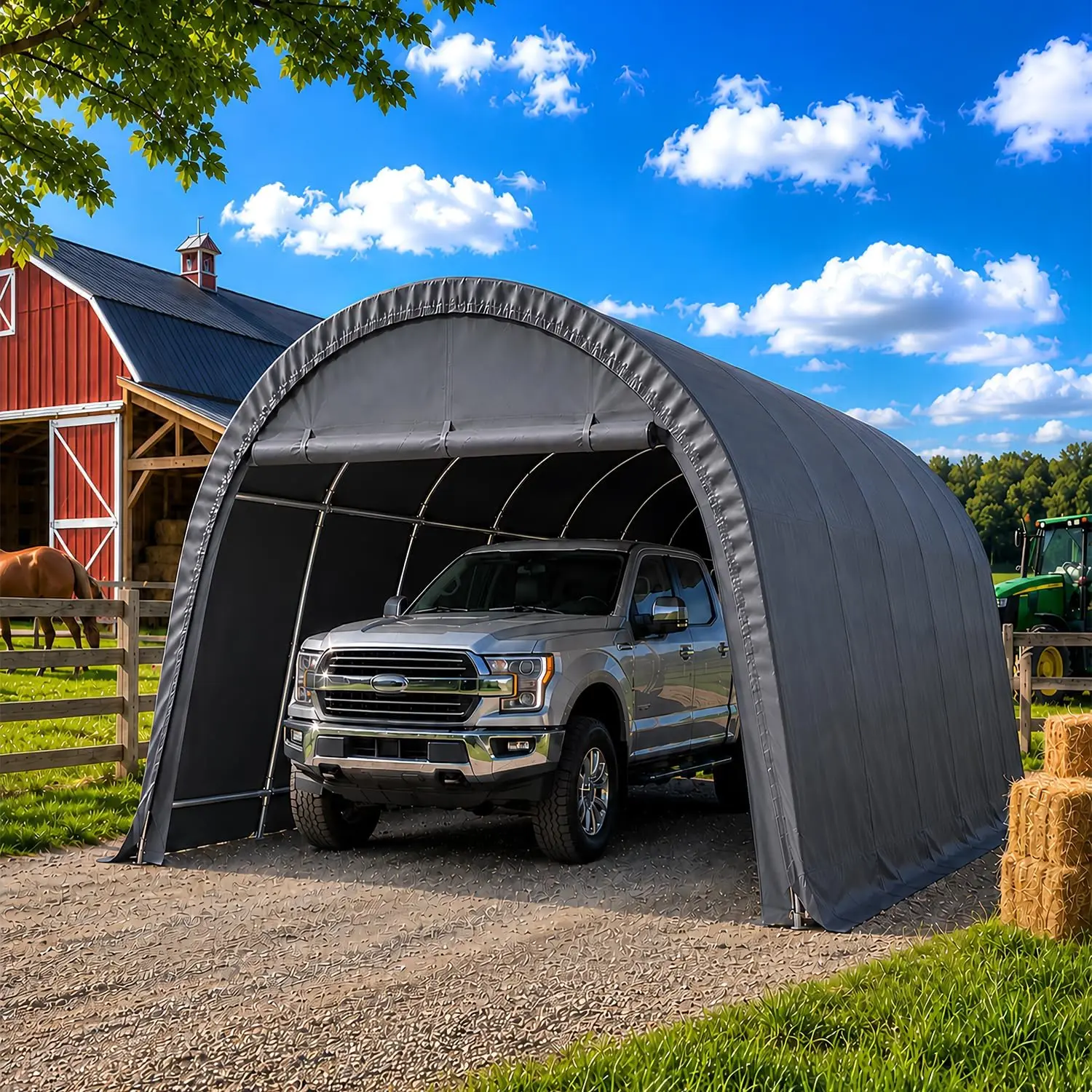 10 X 20 Ft Heavy Duty Carport Portable Garage All Steel Metal Frame Round Roof Anti Snow Car Canopy Outdoor Storage Shelter Car