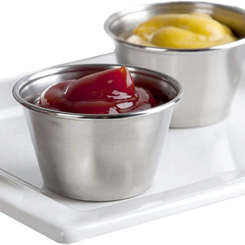 60 Pcs Stainless Steel Sauce Cups, 2.2oz Stainless Steel Dipping Sauce Cups,Reusable Round Dipping Bowls for Restaurant