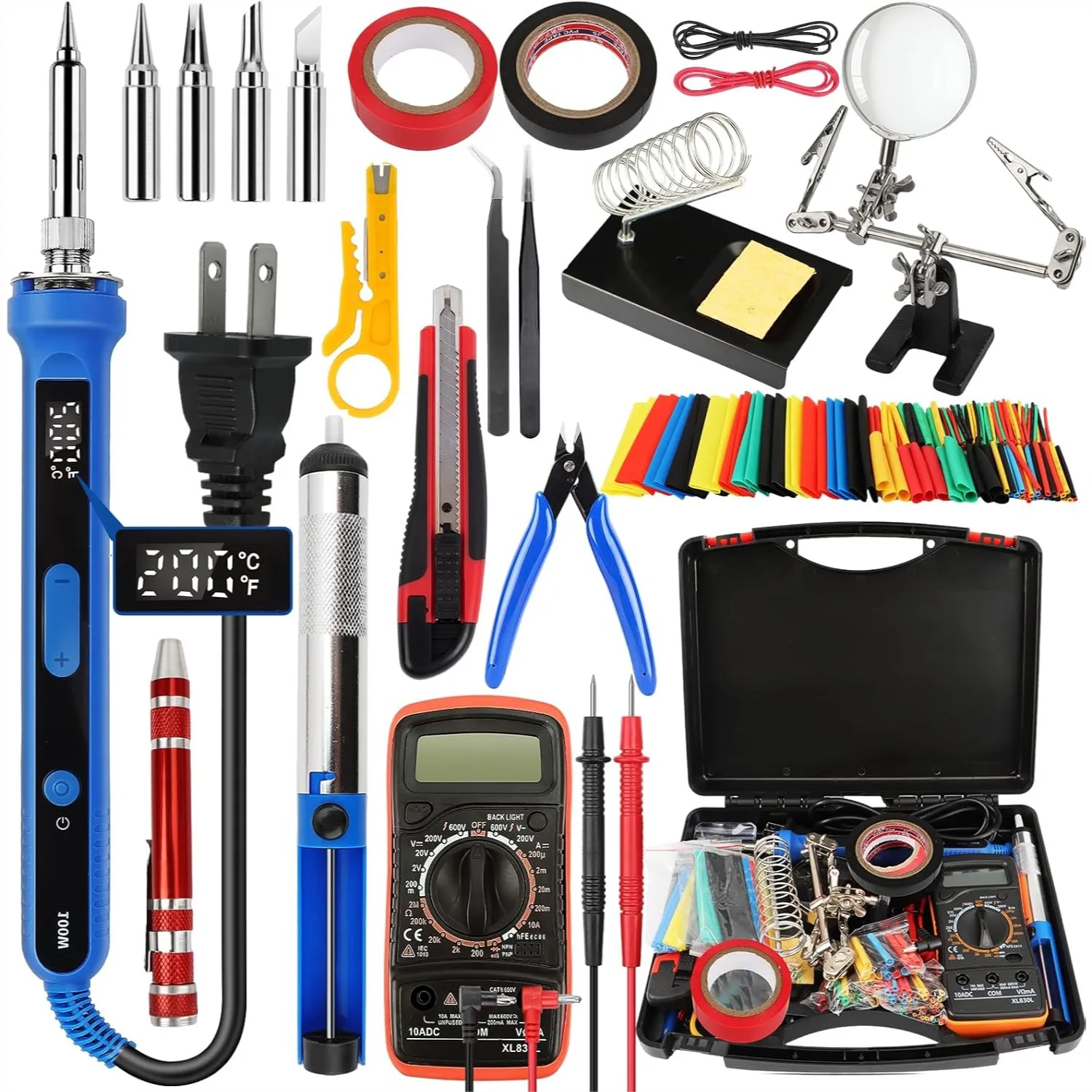 

100W Soldering Iron Kit with LCD Display, 194PCS Adjustable Temperature Welding Kit for Electronics DIY