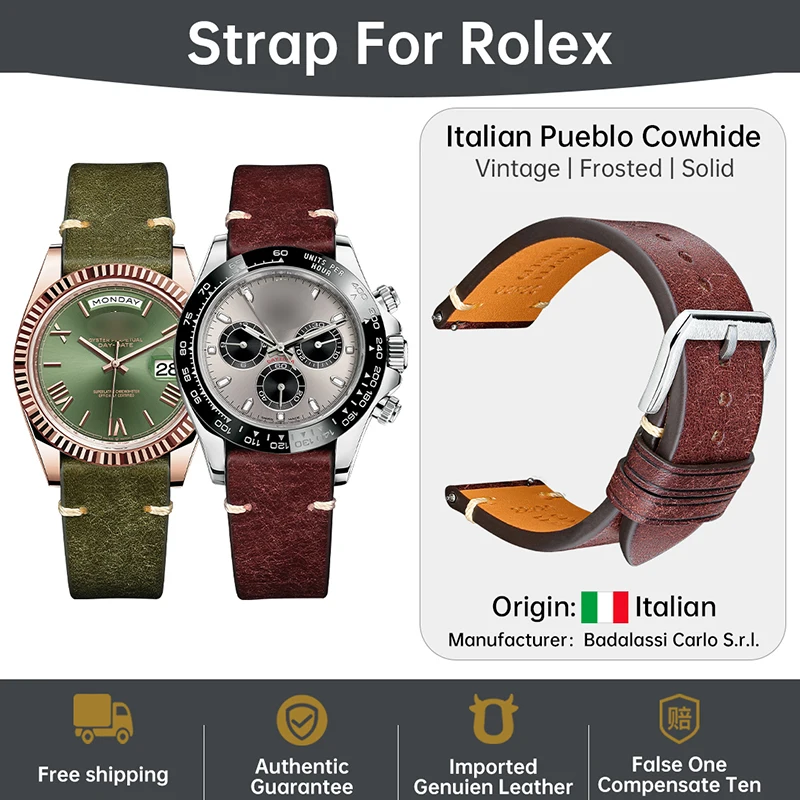 Luxury Brand Top Grain Leather Watch Strap Butterfly Buckle Cow\'s Shoulders Cowhide Made In Tuscany Italy Green Watch Band