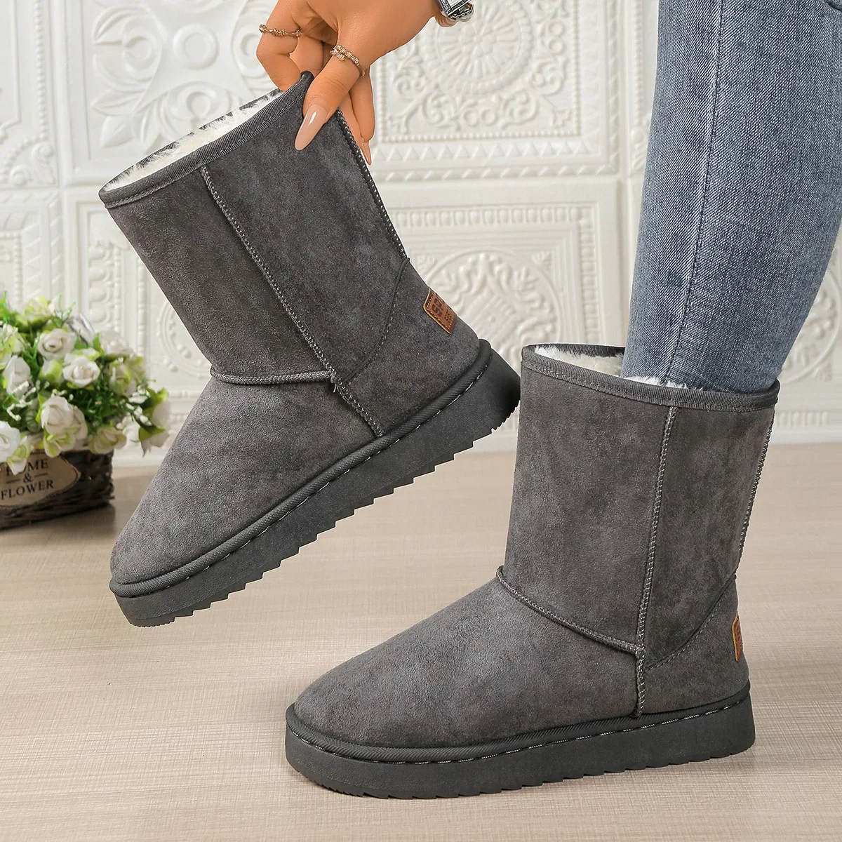 Wasserdichte, warme Plateaustiefel für Damen, mittelhohe Schneestiefel, große Größen, Winter-Slip-On-Flachstiefel, lässige Damenstiefeletten, neue Mode 2026 – Detail 4