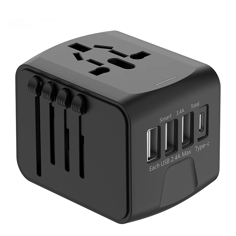 

International travel adapter with 3 USB and Type C power adapters for fast charging EU/UK/US/Australia travel plugs