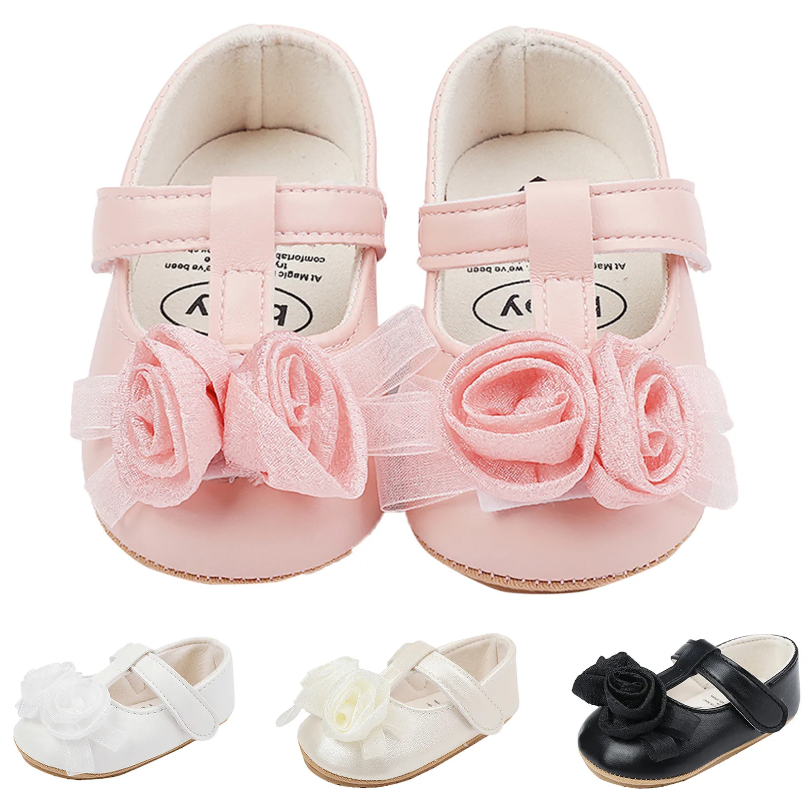 

Infant Baby Girls Casual Shoes Cute Flower Toddler Shoes Solid Color Sandals Soft Sole Flat PU Single Shoes Princess Shoes