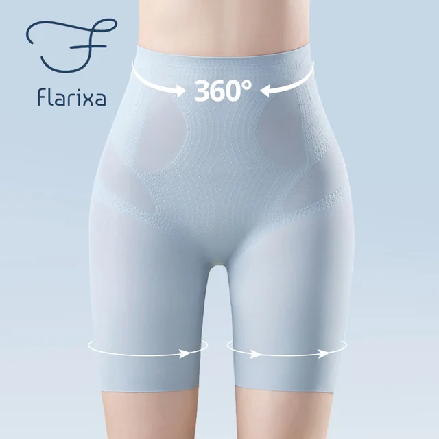 Flarixa Ultra cienkie bezszwowe bokserki damskie lodowy jedwab spodenki ochronne wysokiej talii płaski brzuch majtki redukujące bieliznę wyszczuplającą