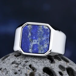 Good Polished Middle East 2024 New Stainless Steel Blue Stone Ring For Man Women Fashion Couple&Wedding Jewelry