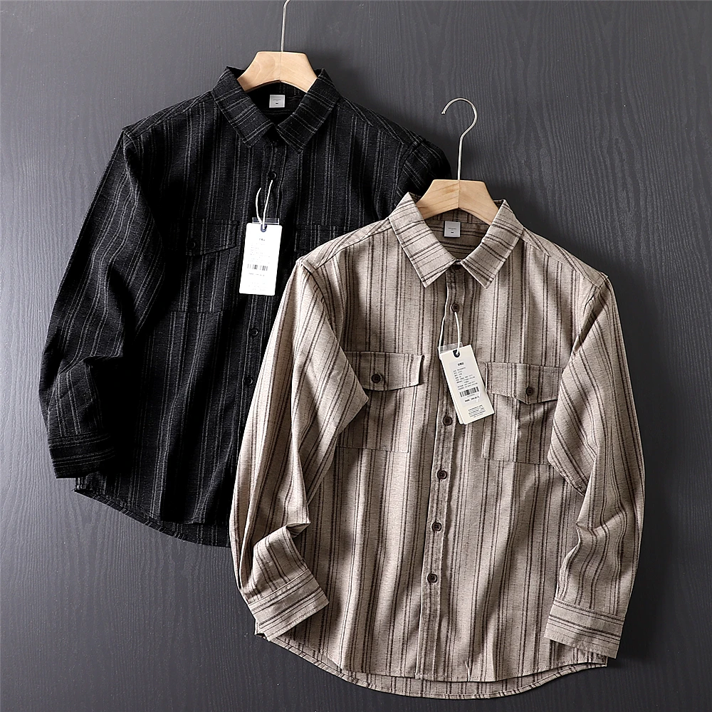 

American Retro Striped Long Sve Loose Casual irt Barn Sle Men's Faion Breathable Polyester Cotton Blend Comfortable