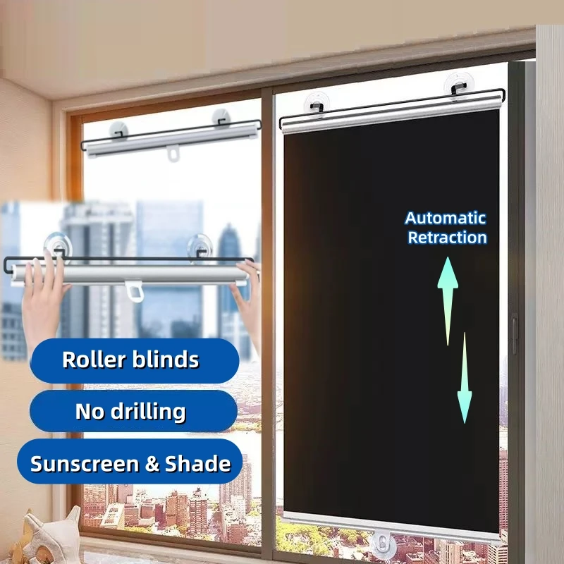 No Drill Retractable Roller Window Shades Suction Cup Blackout Roller Blind Curtains Shade Cover for Bedroom Bathroom Office Car