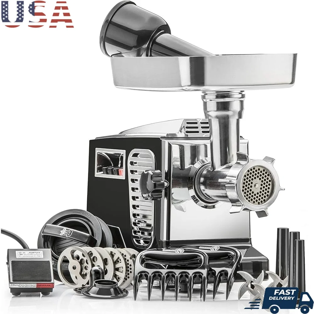 

Turboforce II 4000 Electric Meat Grinder Heavy Duty 2000W Foot Pedal 6 Grinding Plates Sausage Tubes Stainless Steel Blades