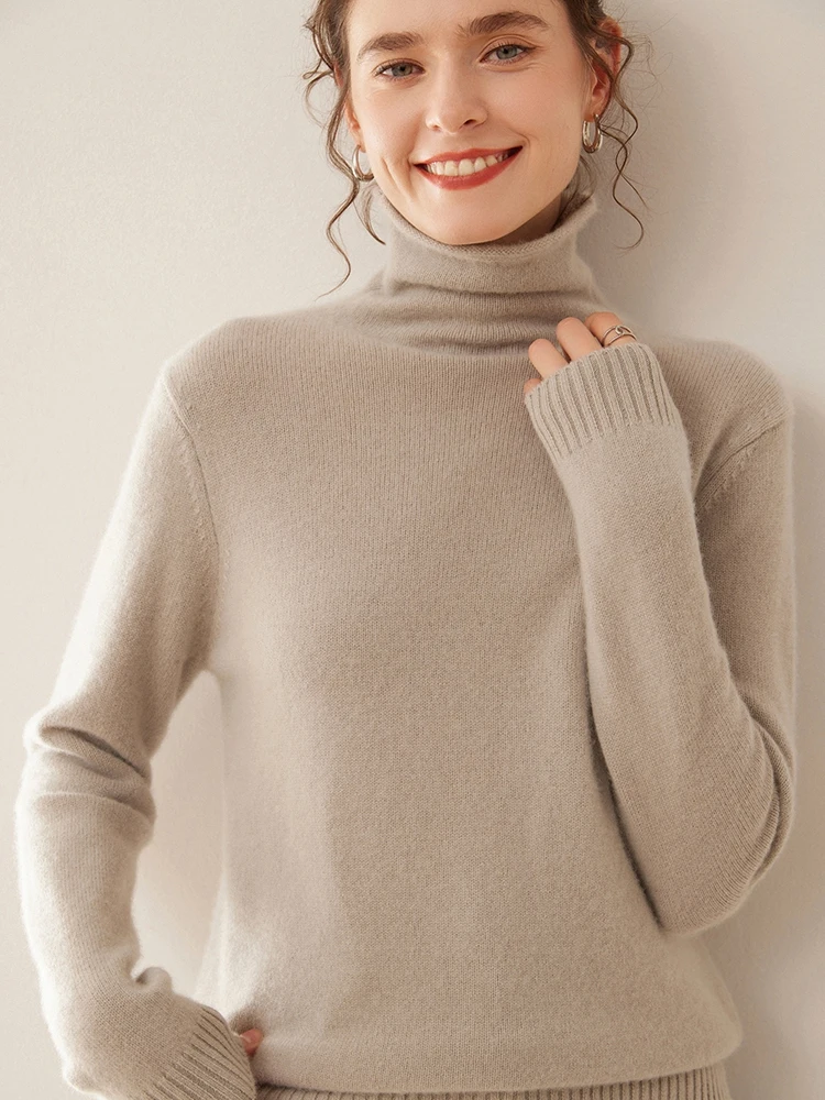 

New Chic Women's Basic Turtleneck Pullover 100% Cashmere Sweater Autumn Winter Thick Warm Knitwear Luxury Grace Soft Base Tops