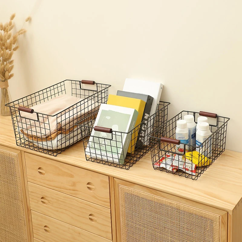 Japanese Wrought Iron Storage Basket Simple Bathroom Snacks Organizer Books Holder Kitchen Sundries Container L