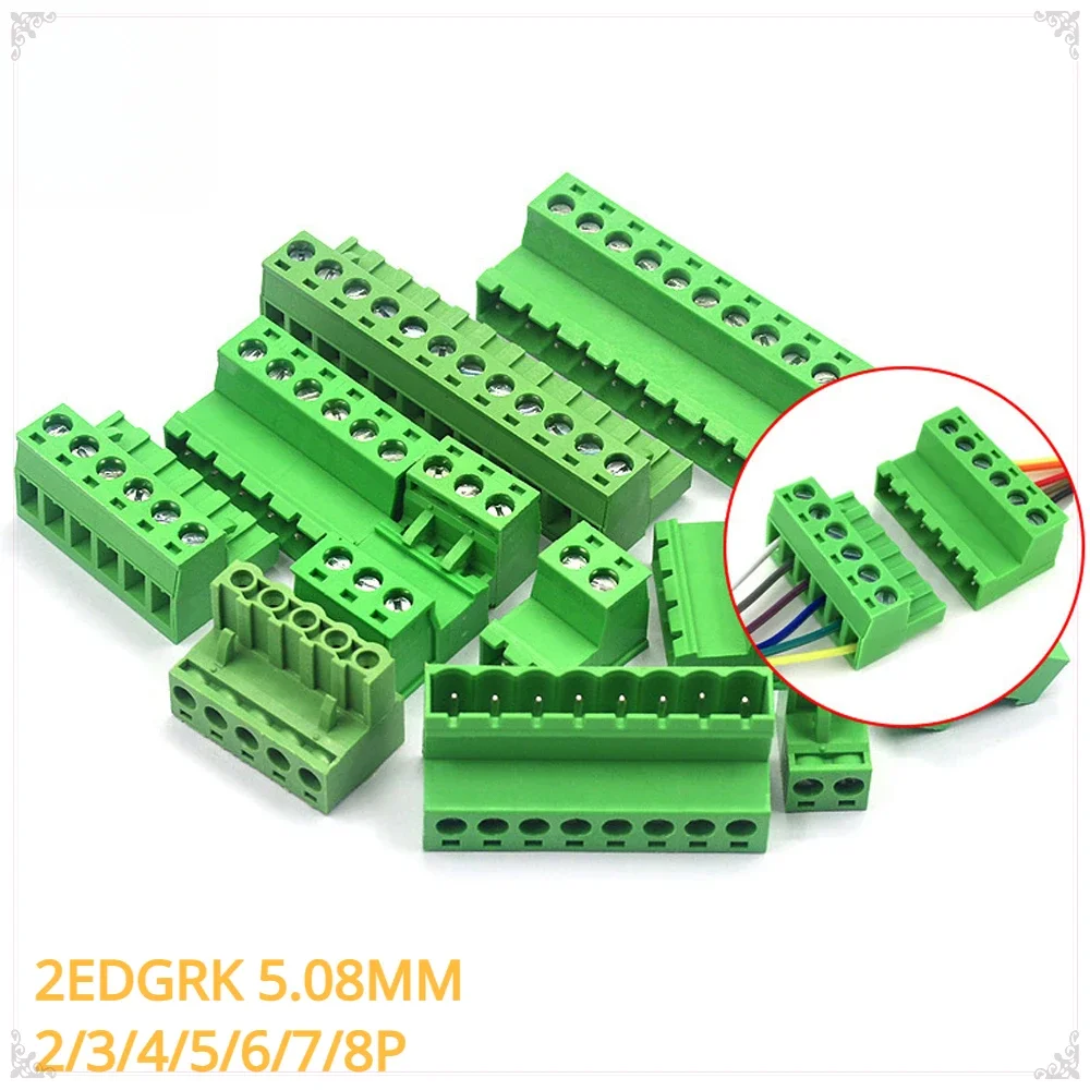 2Sets/lot 2EDGRK 5.08MM Pluggable Terminal Blocks Connector KF2EDGKR 5.08 Butting Style 2/3/4/5/6/7/8/910P/12 Pin Screw Terminal