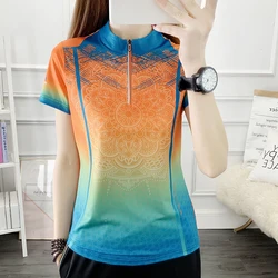 Summer Women T-shirts Ice Silk Quick Dry Short Sleeve Elastic Breathable Basic Tops Outdoor Sports Running Fitness Gym Workout