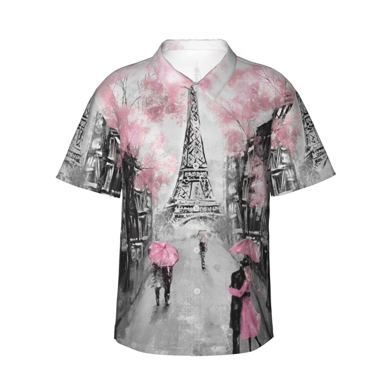 2024 Novelty Paris Eiffel Tower 3D Print Casual Shirt Men Designer Clothes Women Pretty Hawaii Swim Blouse Harajuku Lapel Shirts