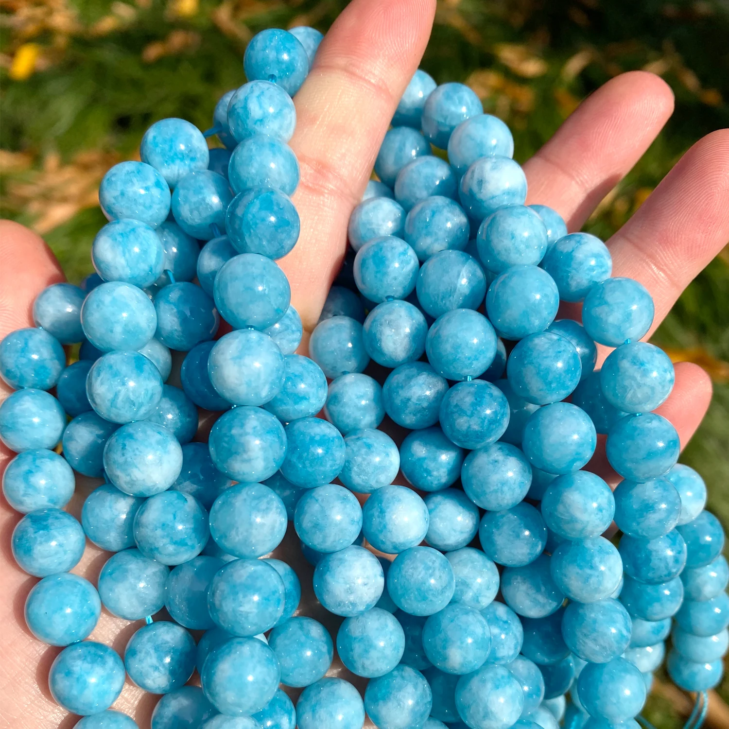 Natural Blue Chalcedony Jades Stone Beads For Jewelry Making Round Spacer Beads Diy Bracelet Accessories 4 6 8 10 12mm 15 Inches