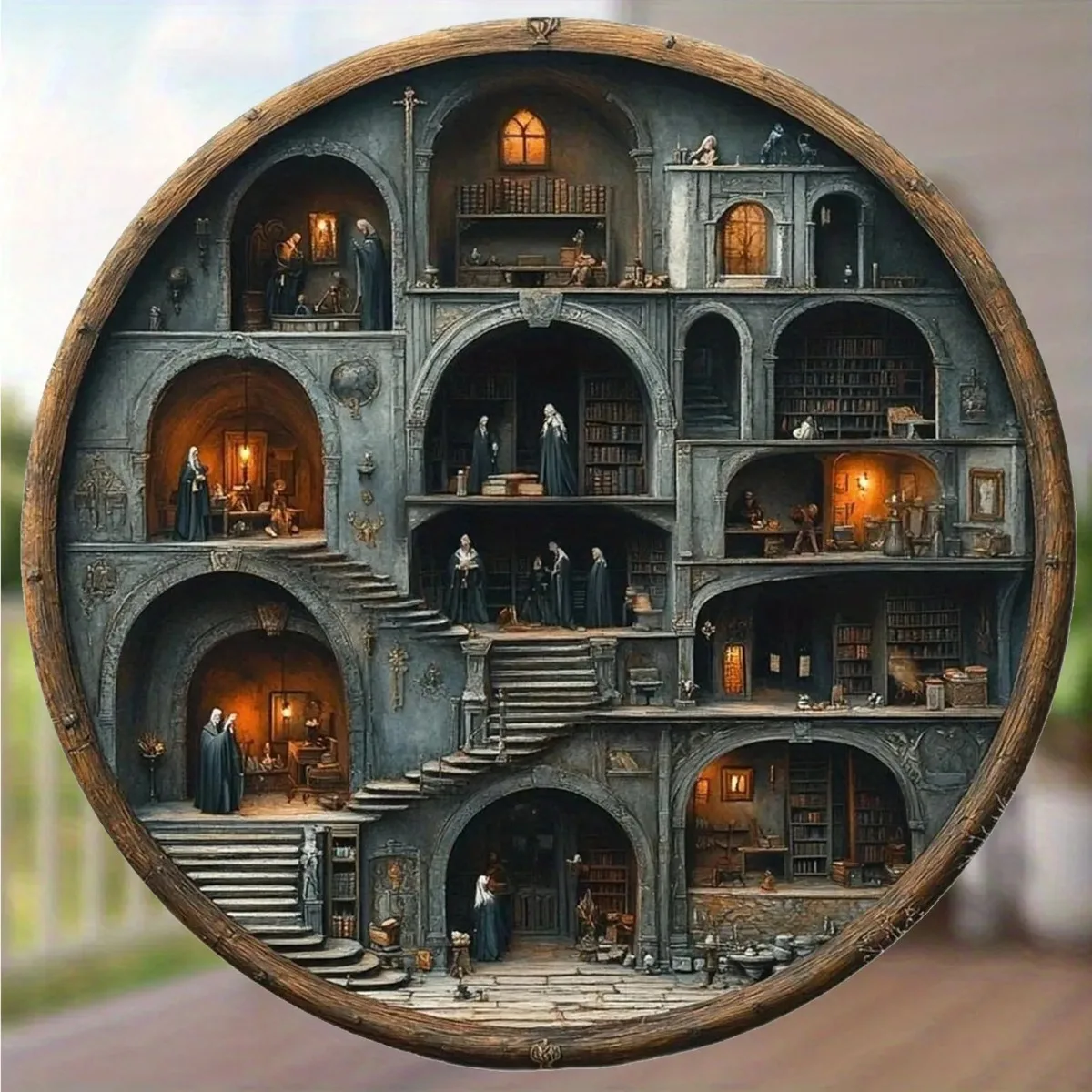 لوحة كلاسيكية من القصدير ولوحة دائرية للمدرسة السحرية ثنائية الأبعاد - ديكور أنيق للحانات/المقاهي/المنزل