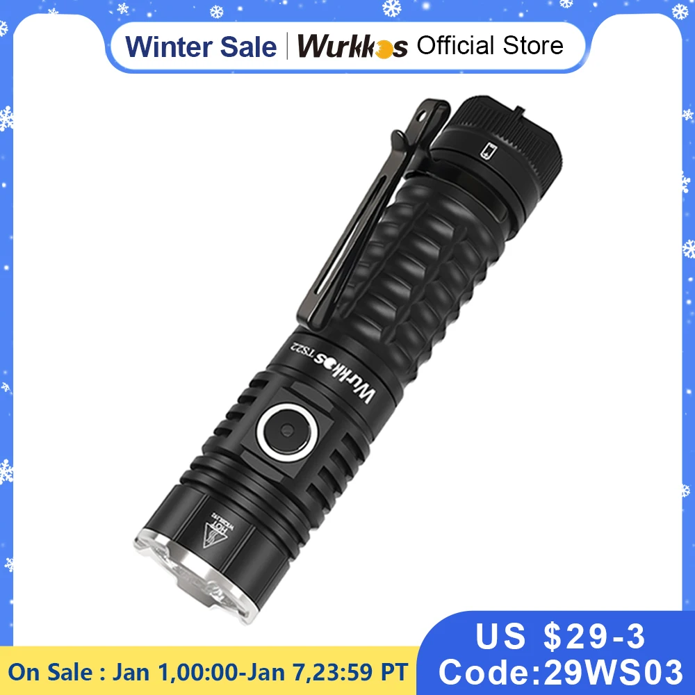 Wurkkos TS22 Rechargeable 21700 LED Flashlight XHP70.2 Powerful Max 4500LM IP68 with Magnet Tail & Reverse Charging for Hiking