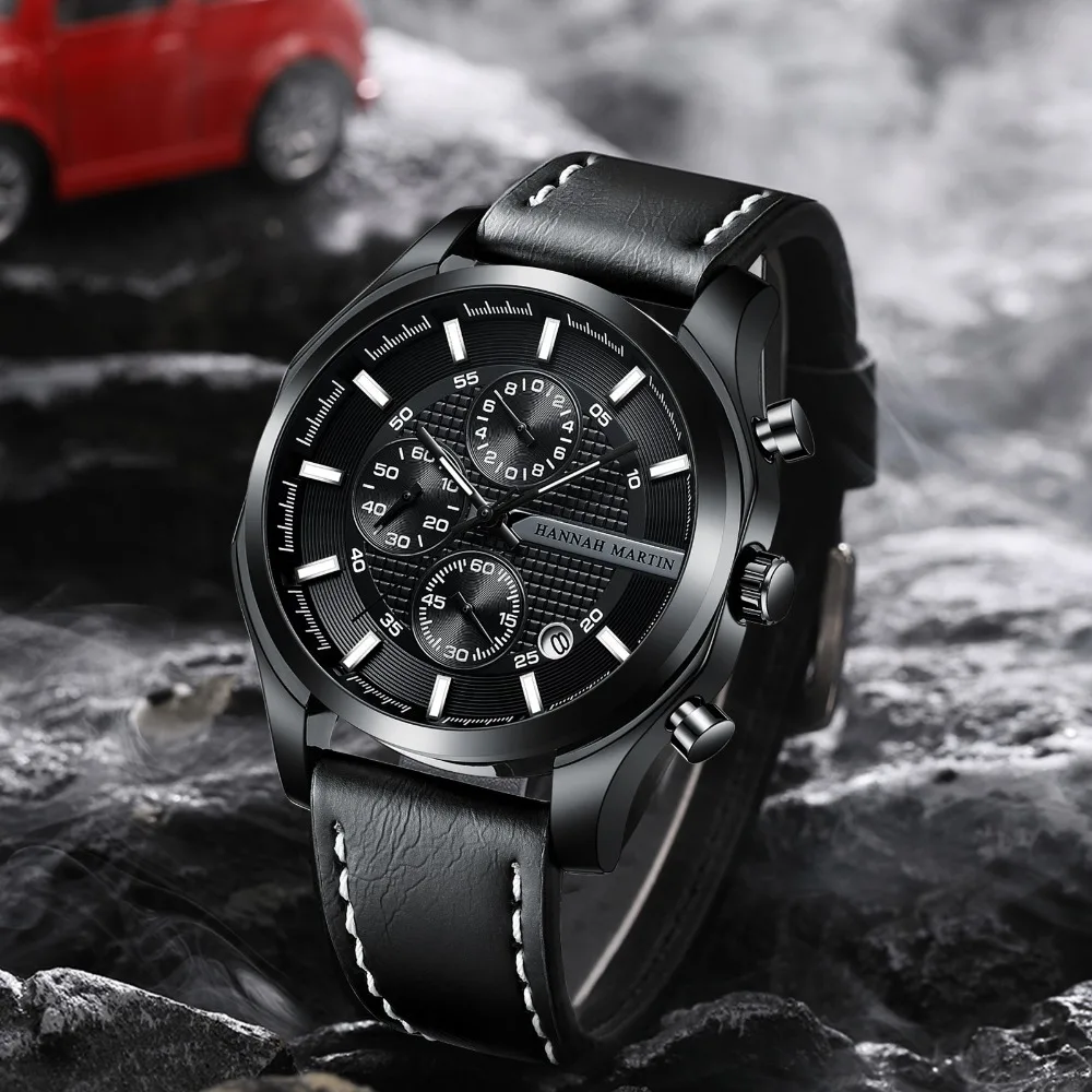 هانا مارتن 1432 موضة الأعمال الفاخرة ساعة كوارتز مقاوم للماء التقويم مضيئة ساعات كرونوغراف للرجال Reloj Hombre #5