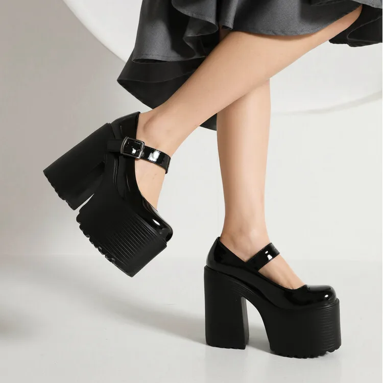 Oversize Large size Big size Square toes Thick Heel Super high heel womens shoes with design Height Increasing Fashion trend