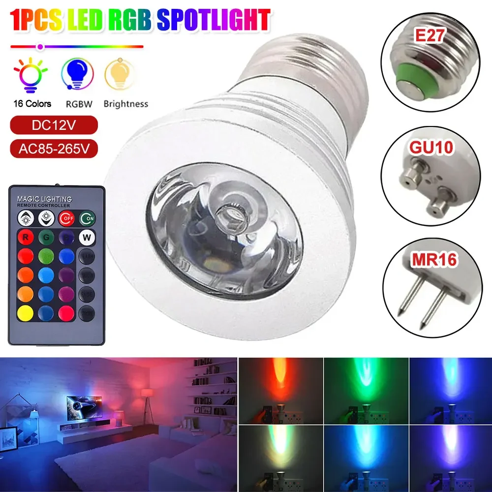 

Светодиодные лампы E27 E14 GU10 GU5.3 RGB с регулируемой яркостью, 3 Вт