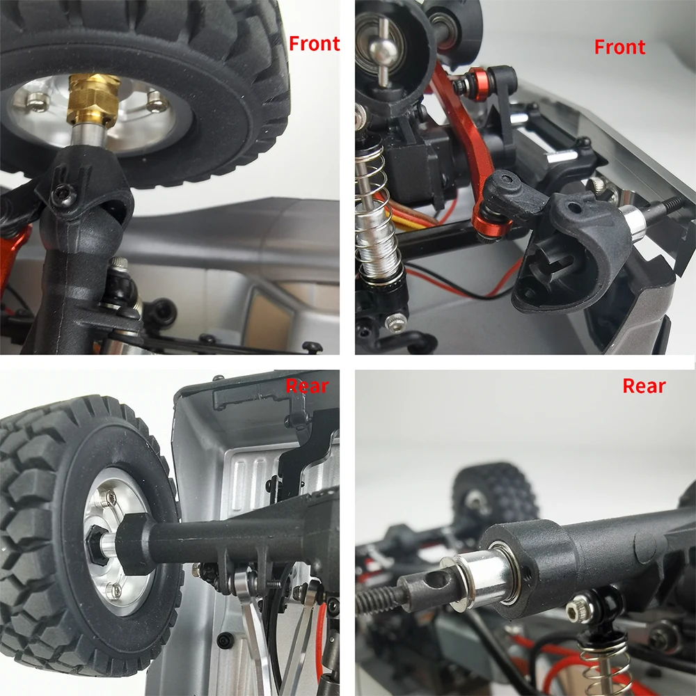 YEAHRUN-전면 후면 CVD 드라이브 샤프트 + 4mm 스틸 액슬 황동 무게 1/24 축 SCX24 업그레이드 부품용 휠 허브 세트 넓힘