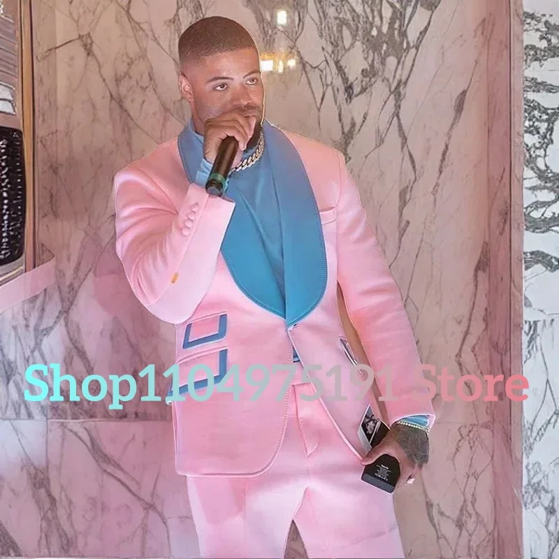 Fashion Homme Pink Men Suits Formal Tuxedos For Wedding Groom Shawl Lapel Prom Slim Fit Men Blazer 2 Pieces Jacket Pant