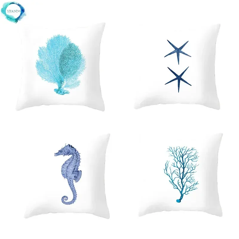 Funda de almohada de caballo de mar, funda de almohada marina, fundas de almohada decorativas, funda de almohada estilo mar, poszewka kussensloop