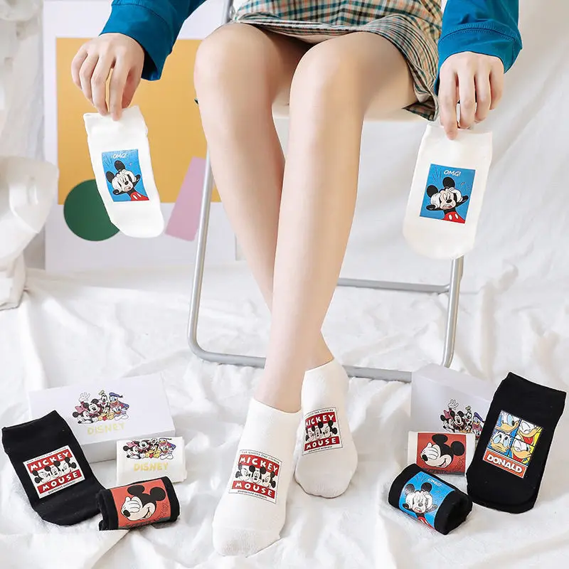 New Disney Mickey Cartoon Character Periphery Cartoon Cute Personality Print Cotton Socks Kawaii Student Sweat Absorbing Socks